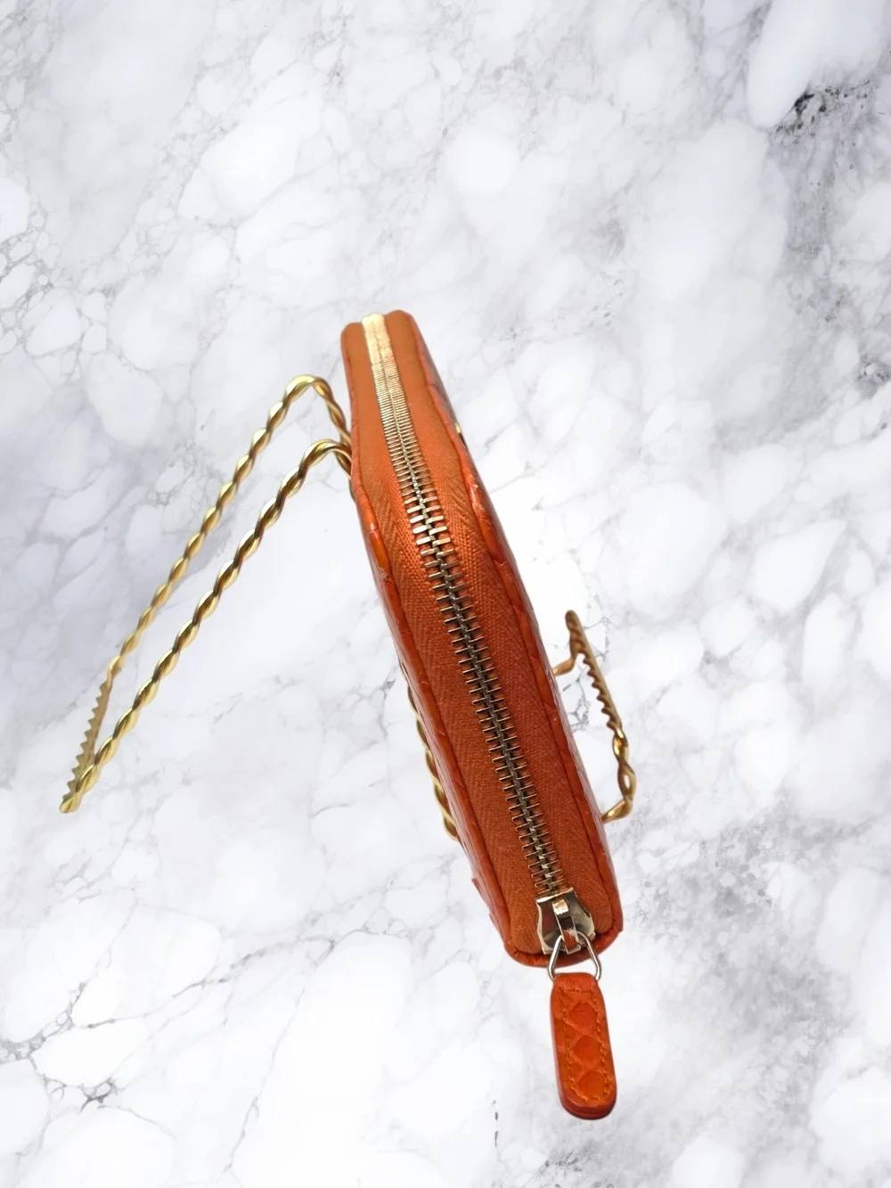 Chanel Burnt Orange Python Snakeskin Zip Around Wallet CC Logo Exotic Leather
